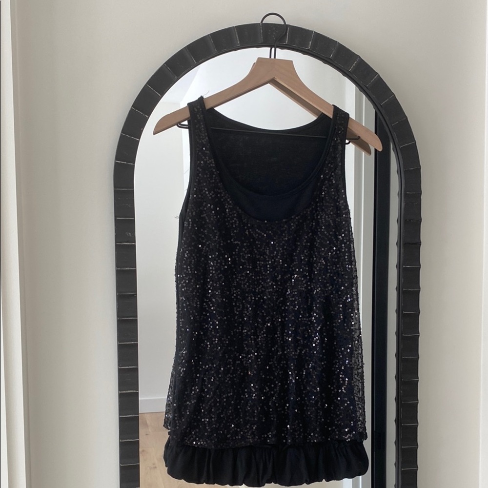 Black Sequin Sleeveless Bubble Hem Top